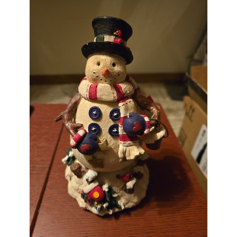 Vintage Musical‎ Snowman Figurine Rustic Christmas Decor Wind Up Music Box